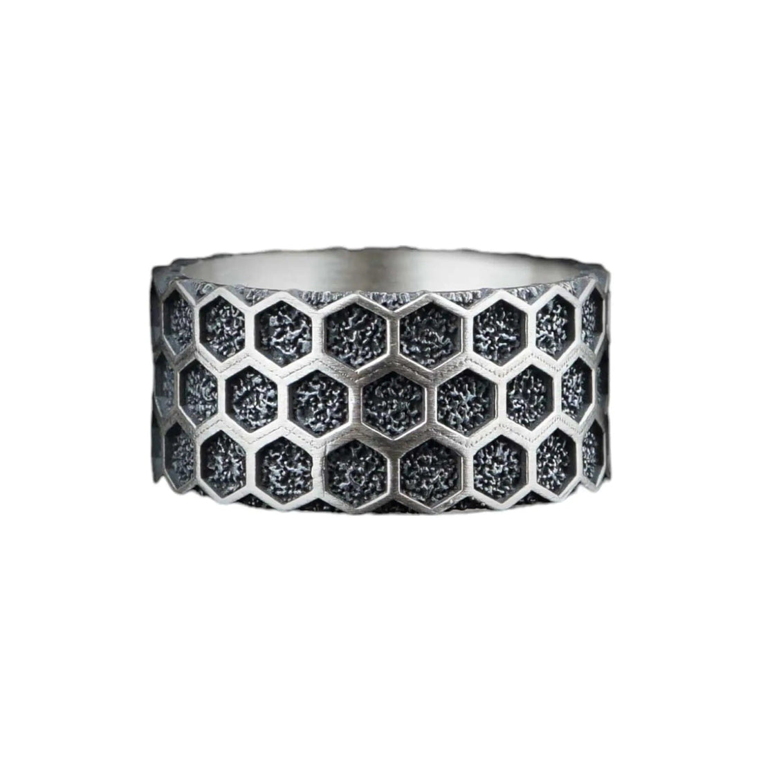 Sterling silver honeycomb geometric ring for men