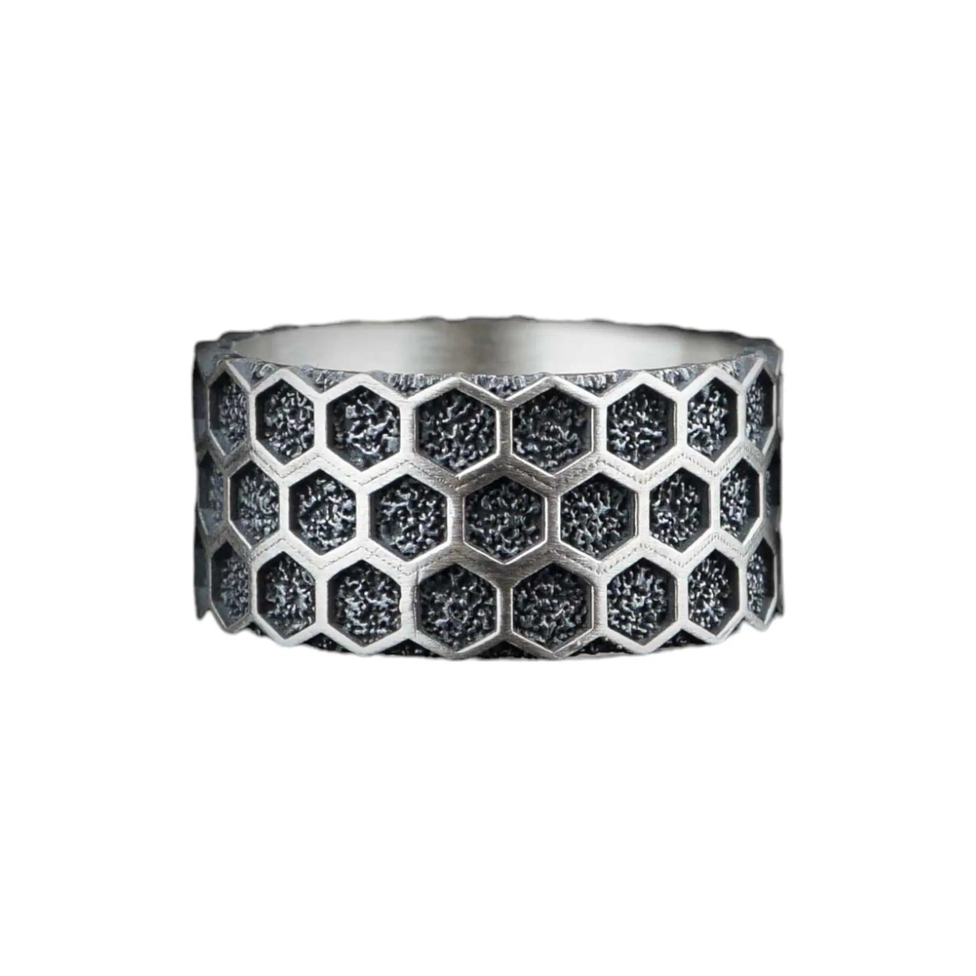Sterling silver honeycomb geometric ring for men