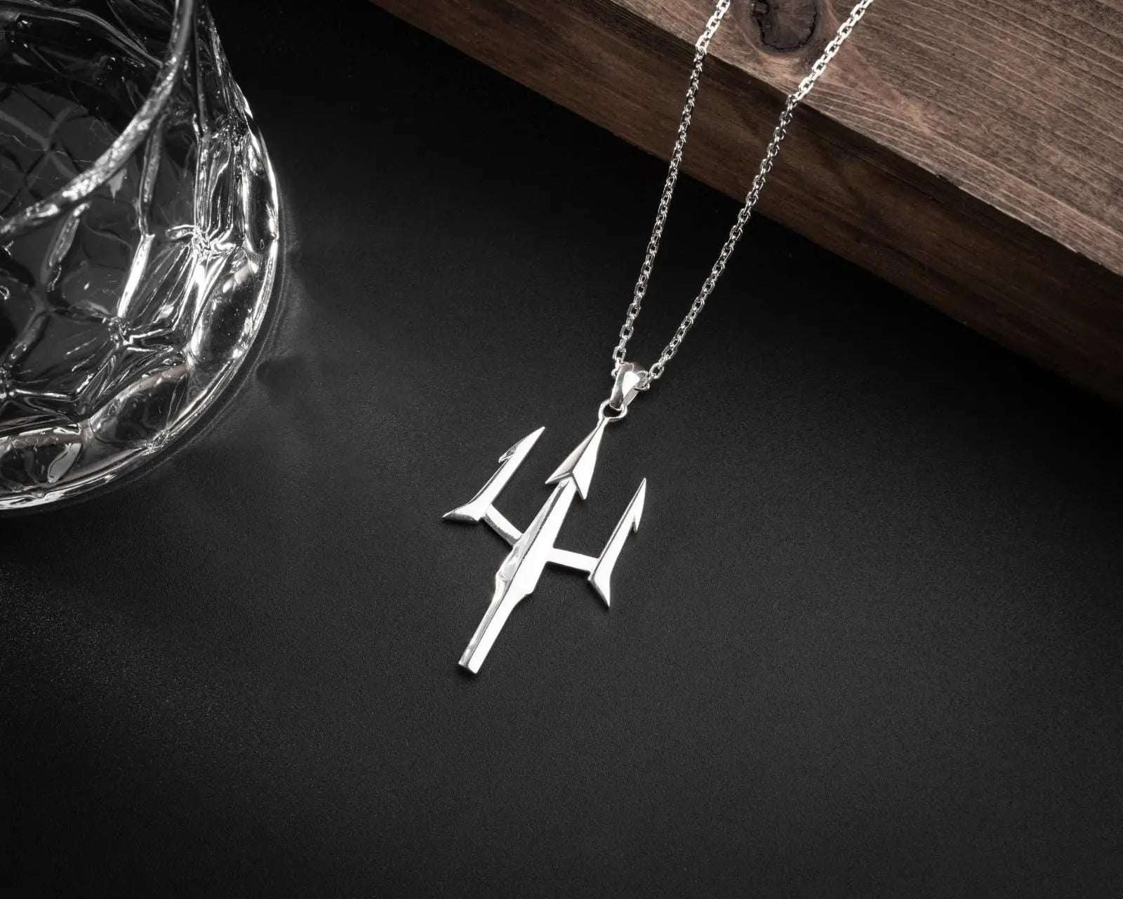 Sterling silver Poseidon trident necklace for men