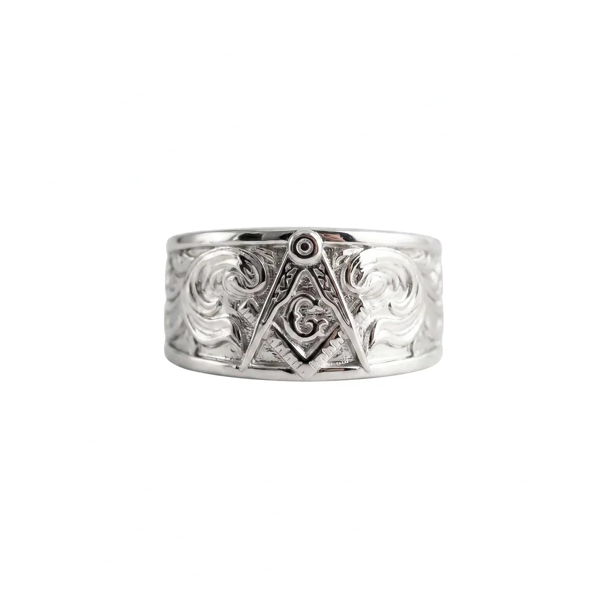 Sterling silver Masonic ring with Square and Compasses symbol