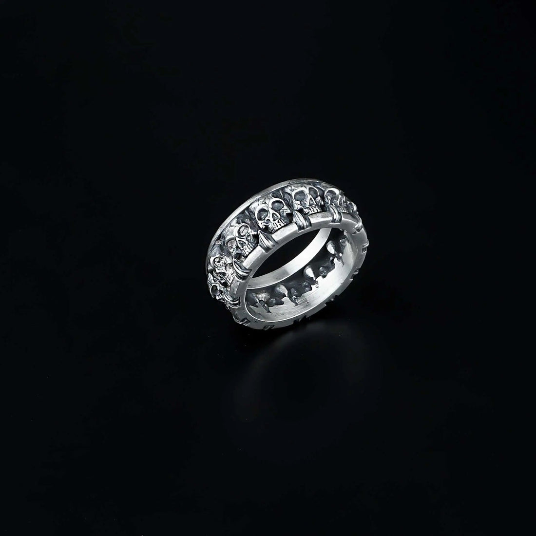 Oxidized sterling silver skull ring for men