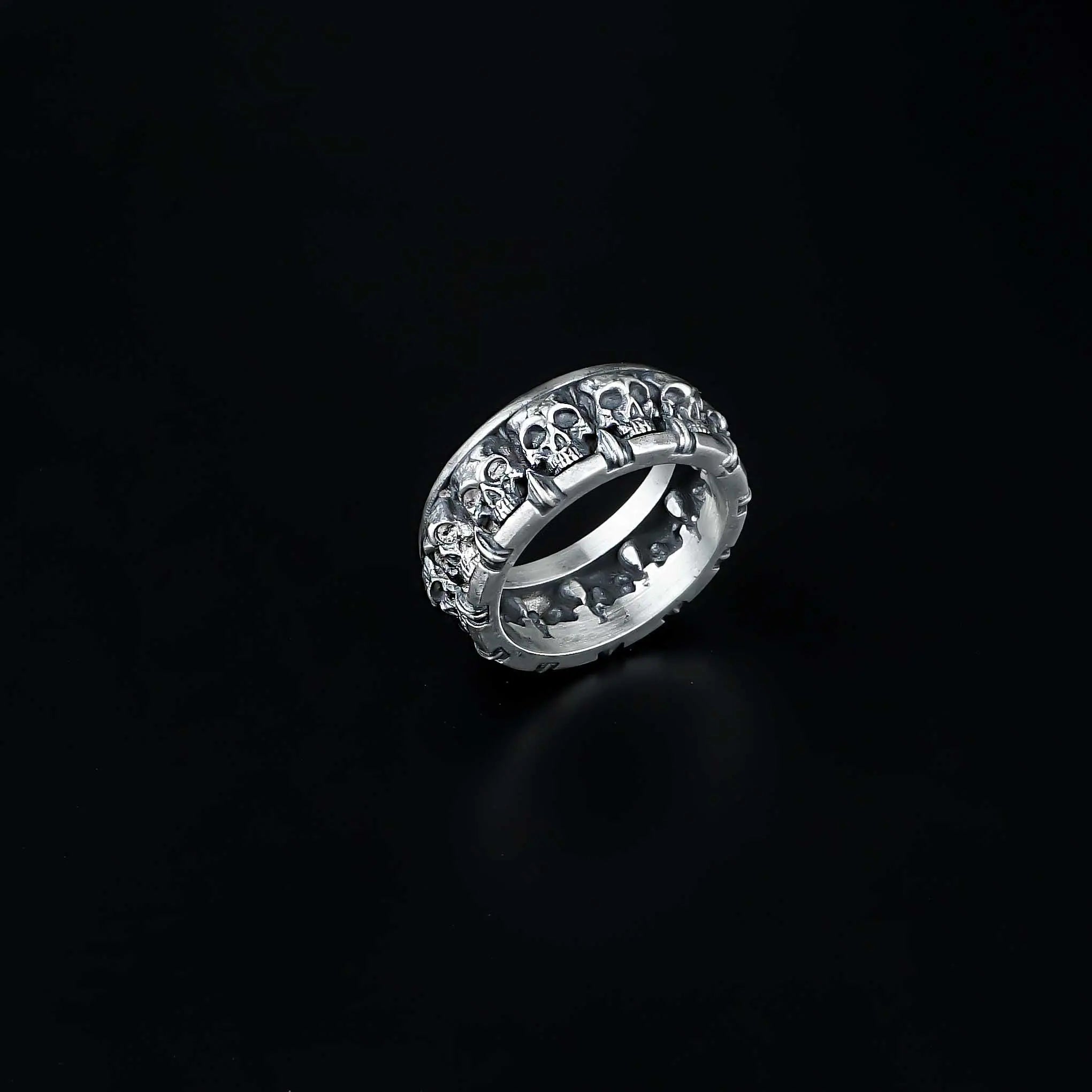 Oxidized sterling silver skull ring for men
