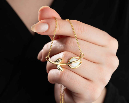Opal Tulip Necklace: 925 Sterling Silver Pendant, Handmade Charmora Jewelry