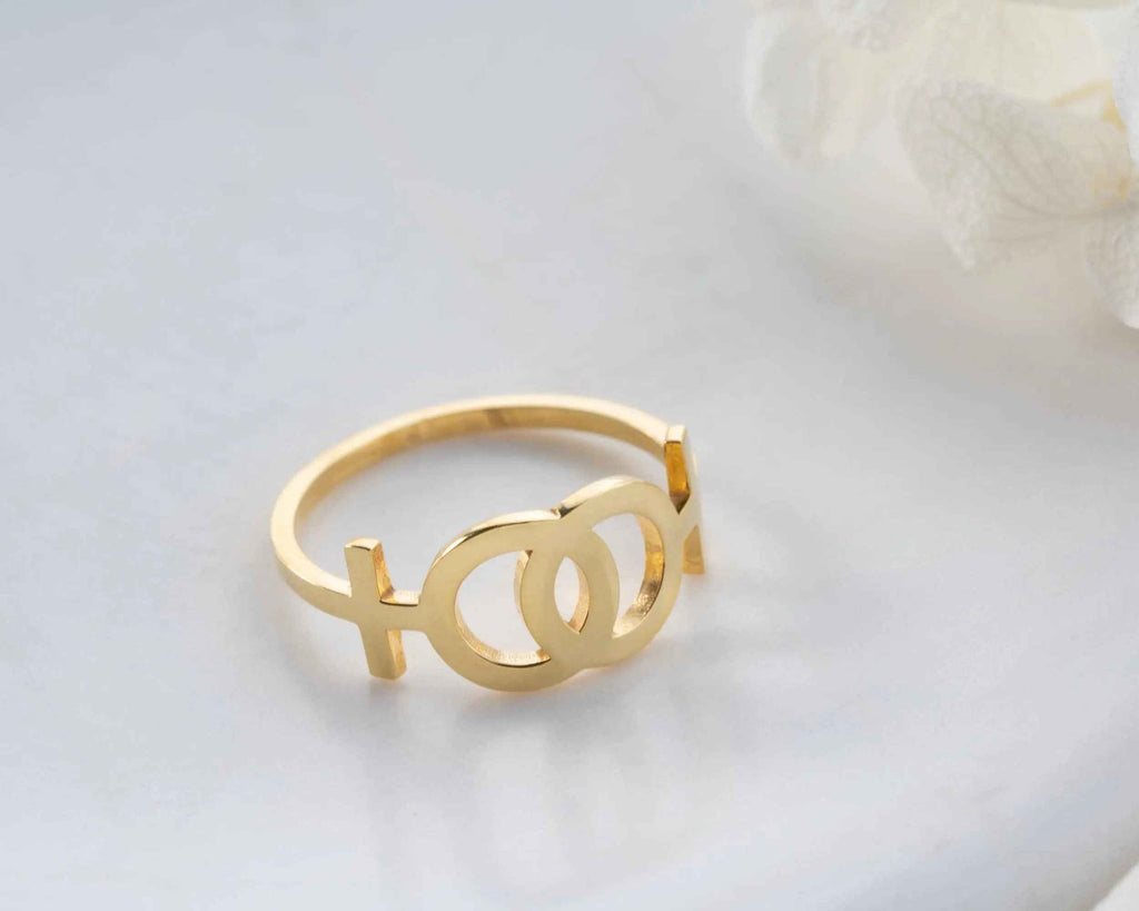 Solid Gold Lesbian Venus Symbol Ring: LGBTQ Pride Jewelry