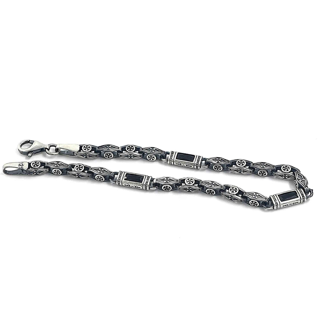 Sterling Silver Men’s Bracelet with Baguette Zircon – Celtic Chain Gift for Him