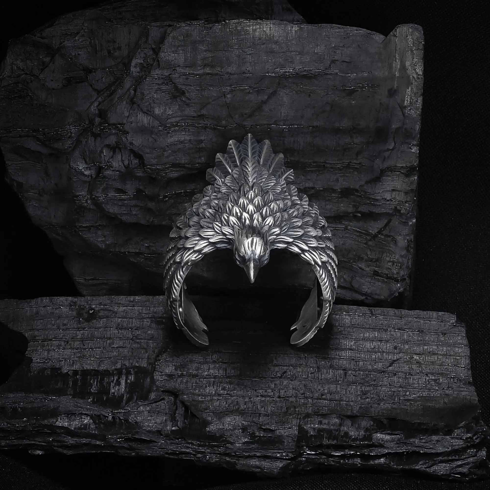 Sterling Silver American Eagle Ring: Oxidized 925 Silver Band