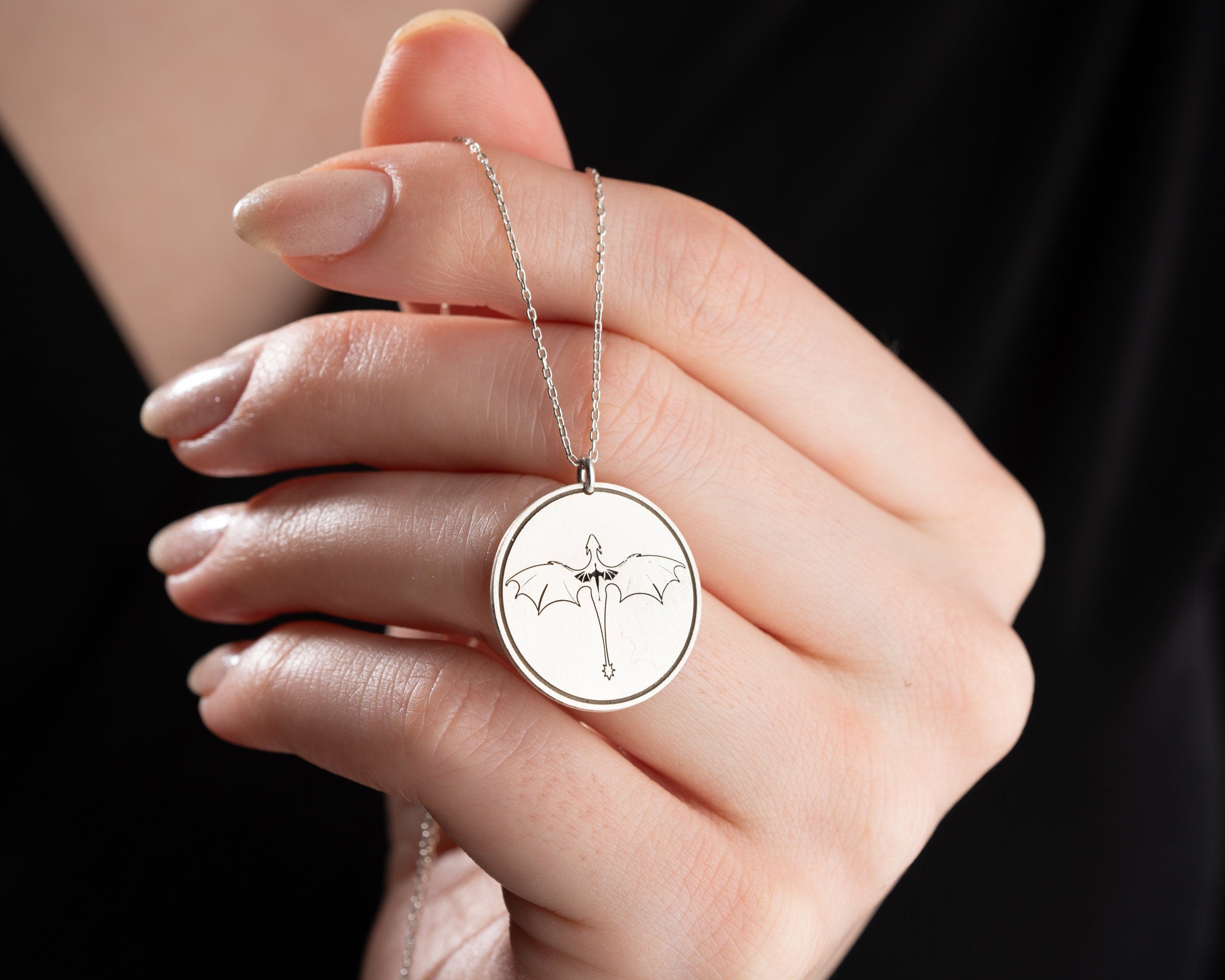 Sterling Silver Dragon Coin Necklace: Night Court Pendant, Rose Gold Finish