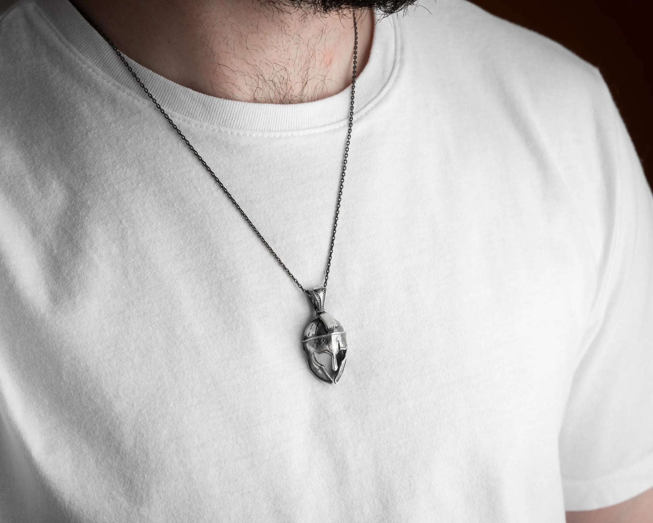 Sterling Silver Spartan Helmet Necklace: Handmade Warrior Pendant   Charmora Jewelry