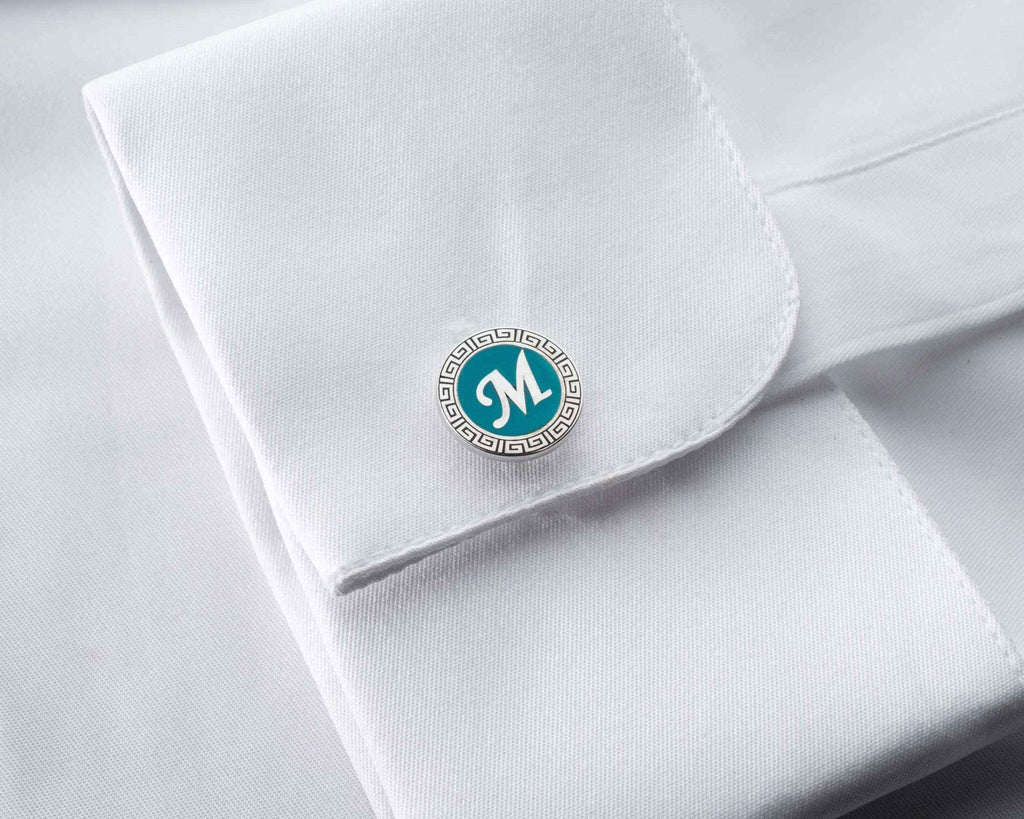 Sterling Silver Enamel Initial Cufflinks, Personalized Gift