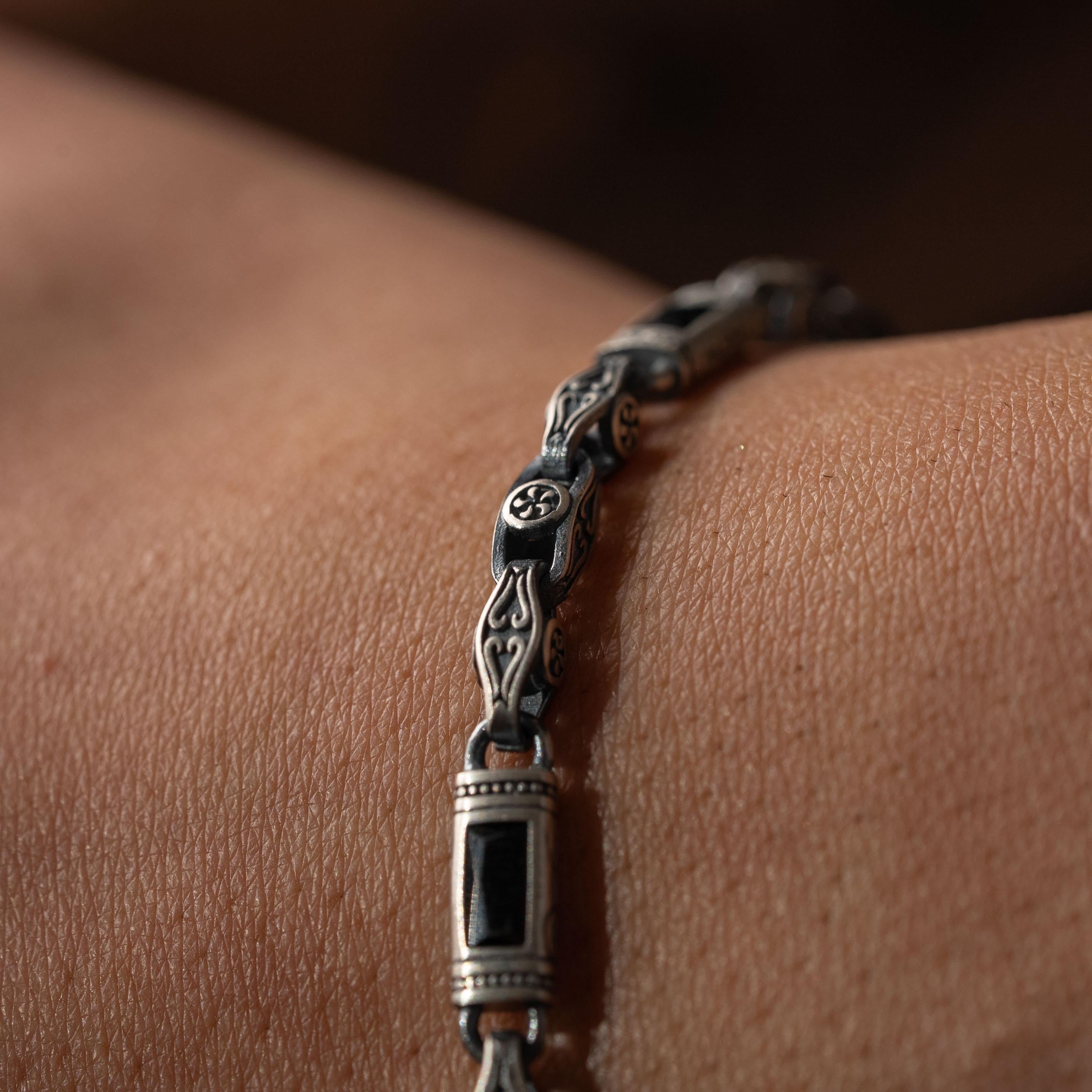 Black Baguette Box Clasp Link Bracelet  Bracelet  Charmora Jewelry