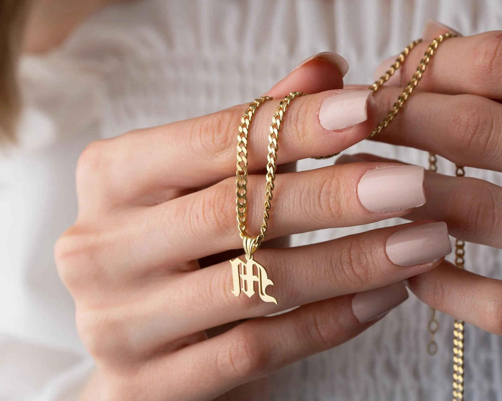 Sterling Silver Initial Necklace: Personalized Gold Letter Pendant