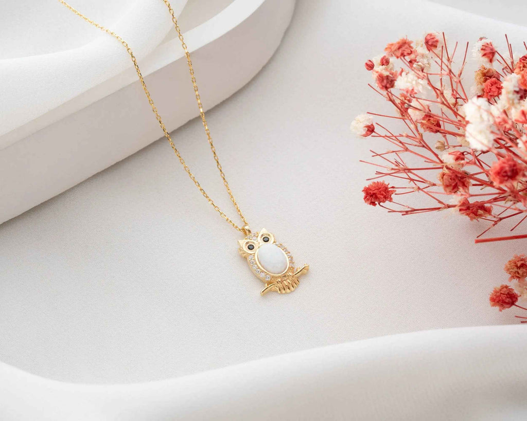 Australian Opal Owl Necklace: Handmade Sterling Silver Animal Pendant