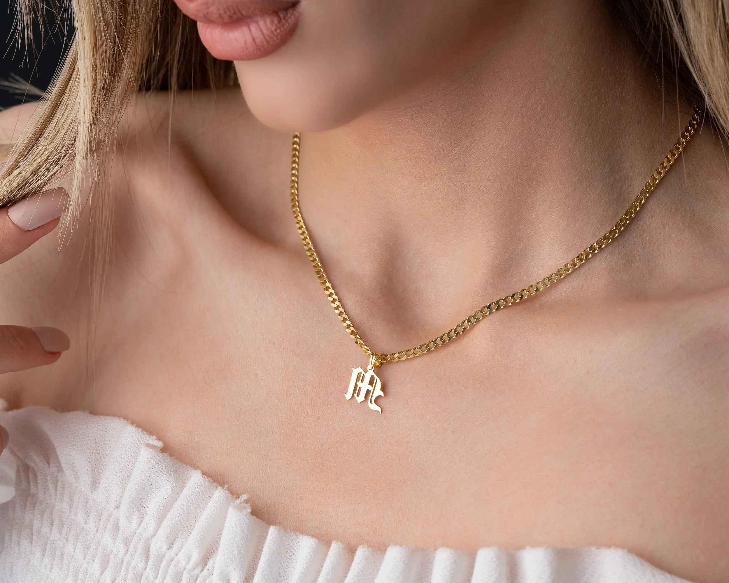 Sterling Silver Initial Necklace: Personalized Gold Letter Pendant