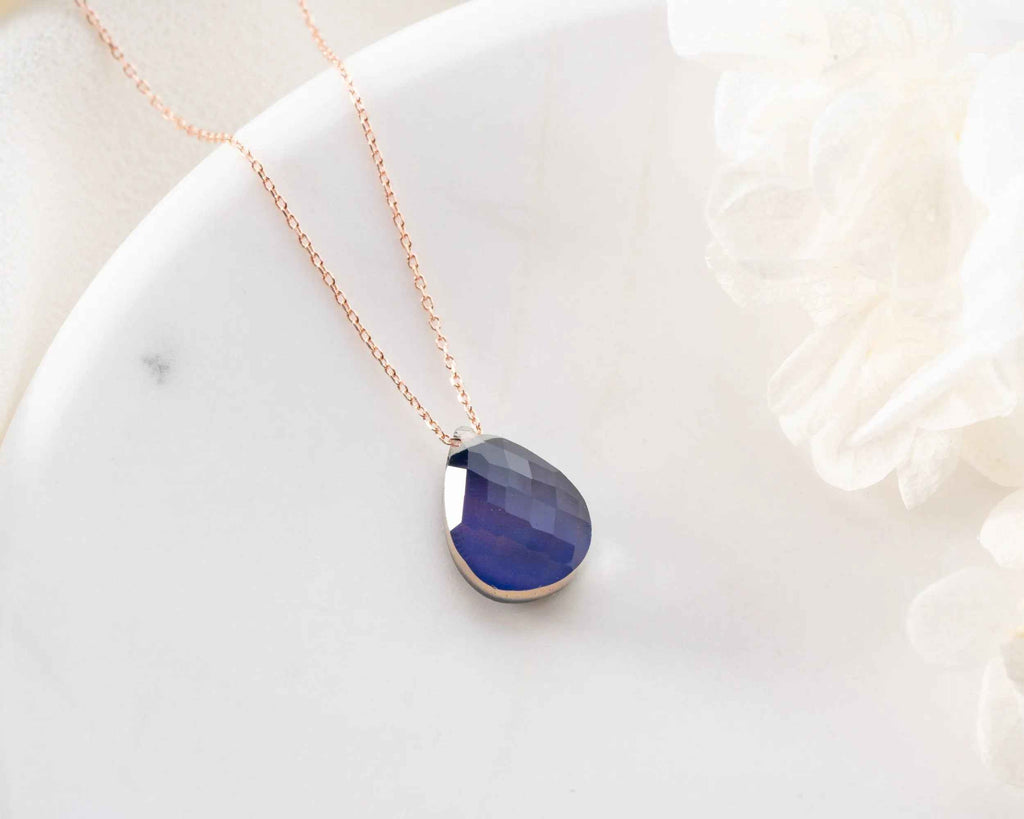 Color Changing Mood Necklace | Blue Flash Mystic Labradorite Pendant | Rose Gold Energy Stone Jewelry