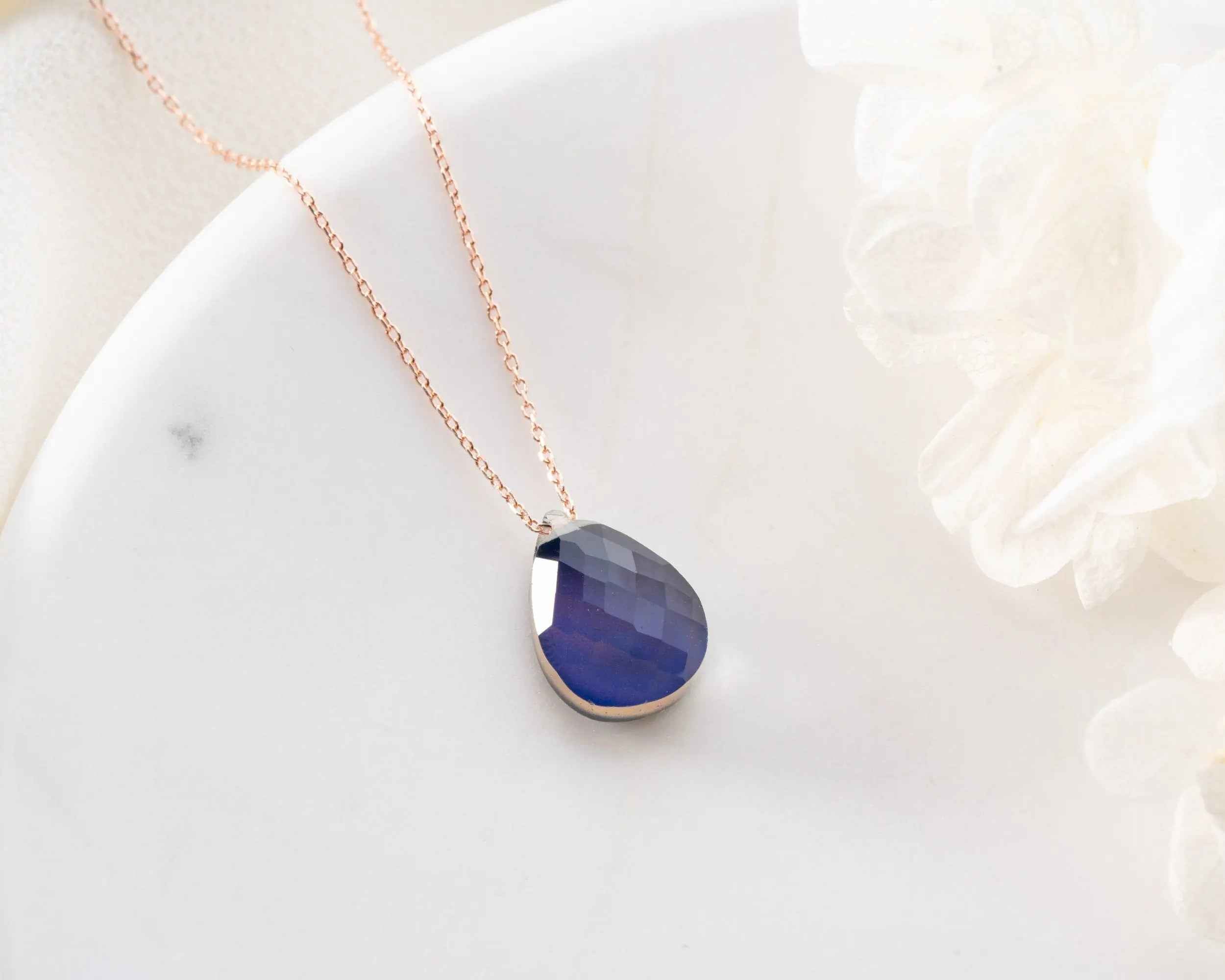 Color Changing Mood Necklace | Blue Flash Mystic Labradorite Pendant | Rose Gold Energy Stone Jewelry