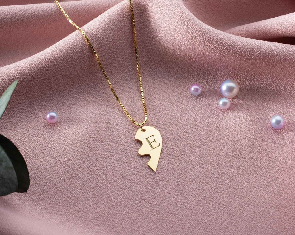 Engraved Broken Heart Necklace: Sterling Silver Couple Necklace