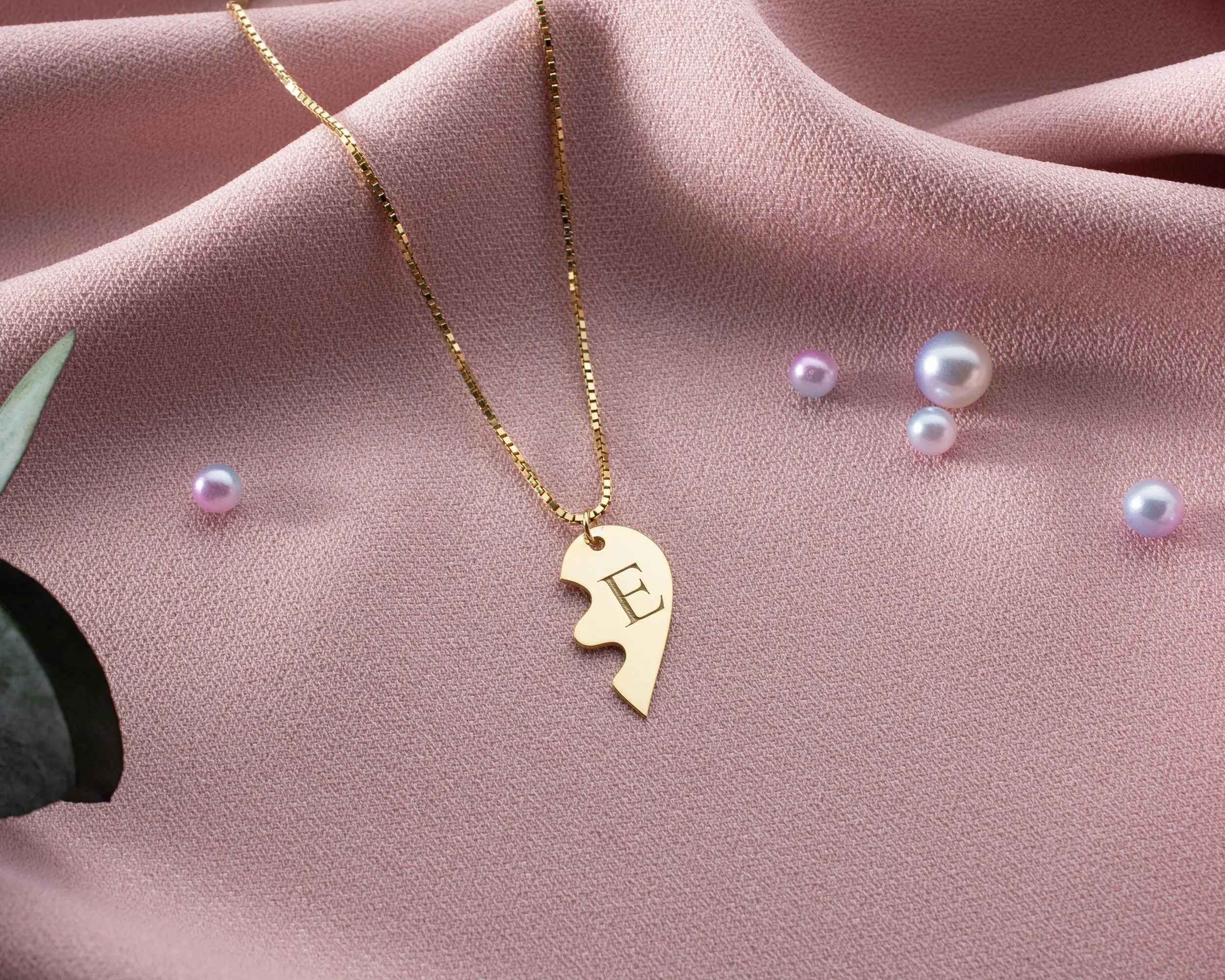 Engraved Broken Heart Necklace: Sterling Silver Couple Necklace