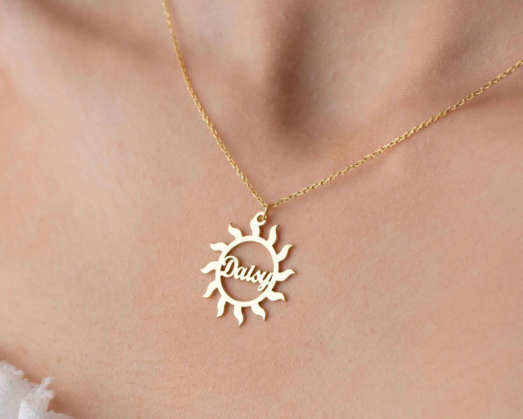Personalized Sun Necklace: Custom Sterling Silver Name Pendant