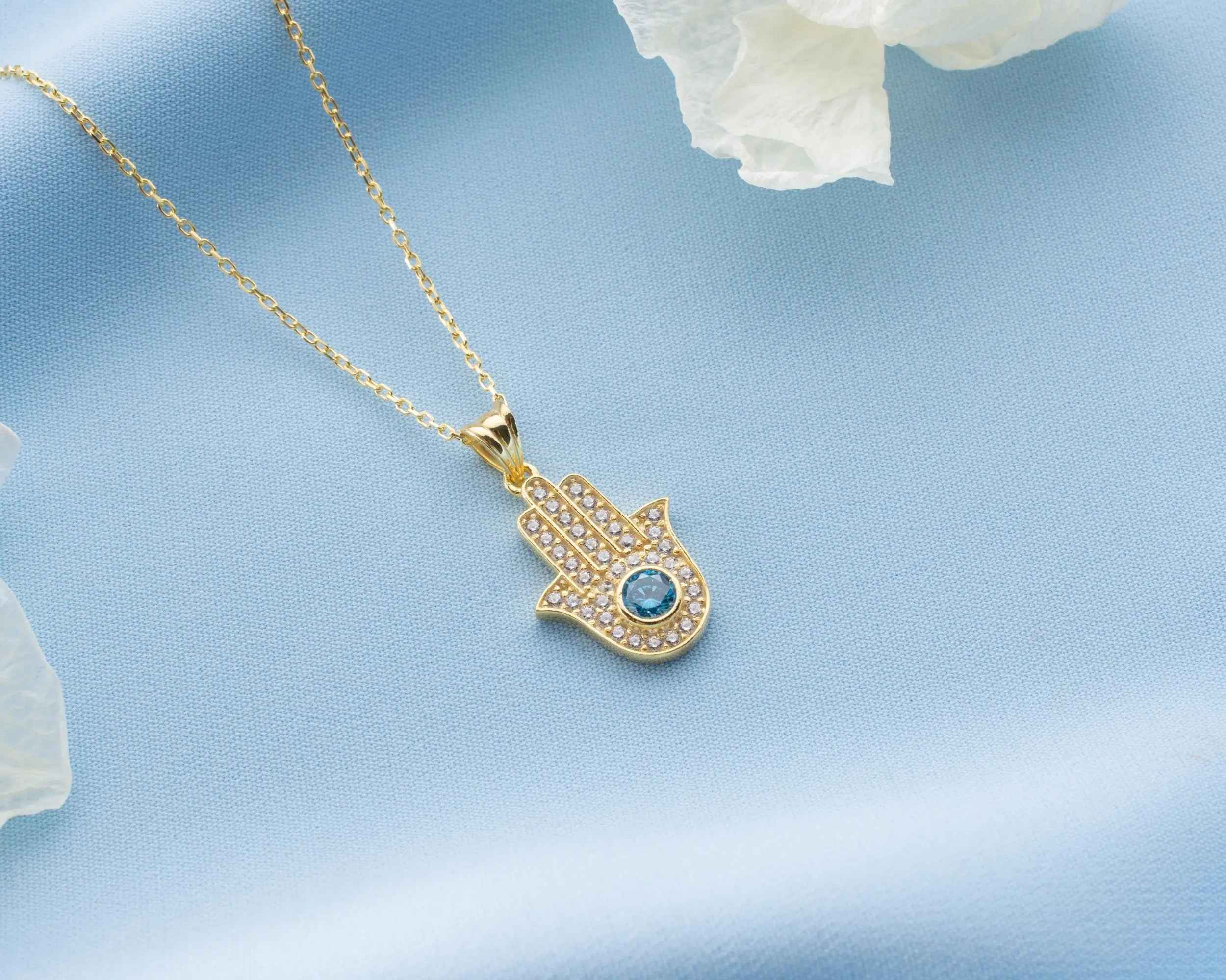 Sterling Silver Hamsa Hand Necklace: Fatima Pendant, Spiritual Jewelry