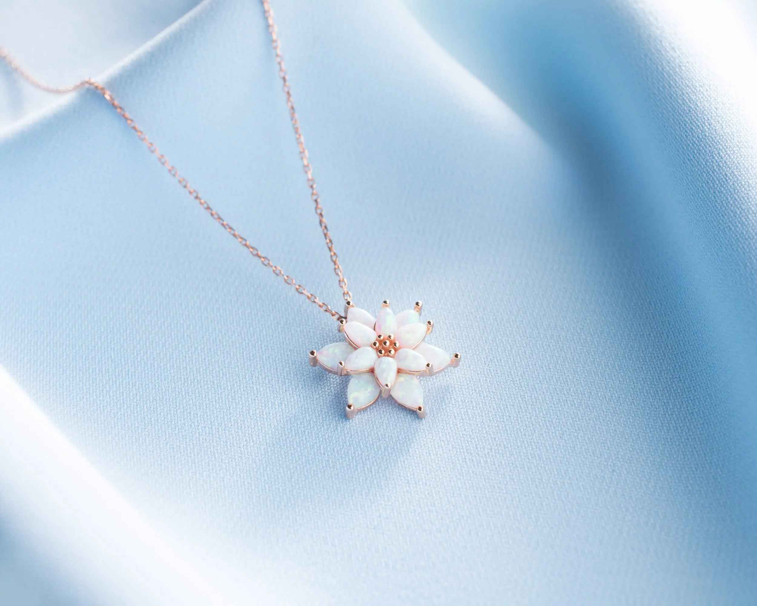 Sterling Silver Opal Lotus Flower Necklace: Dainty Floral Pendant