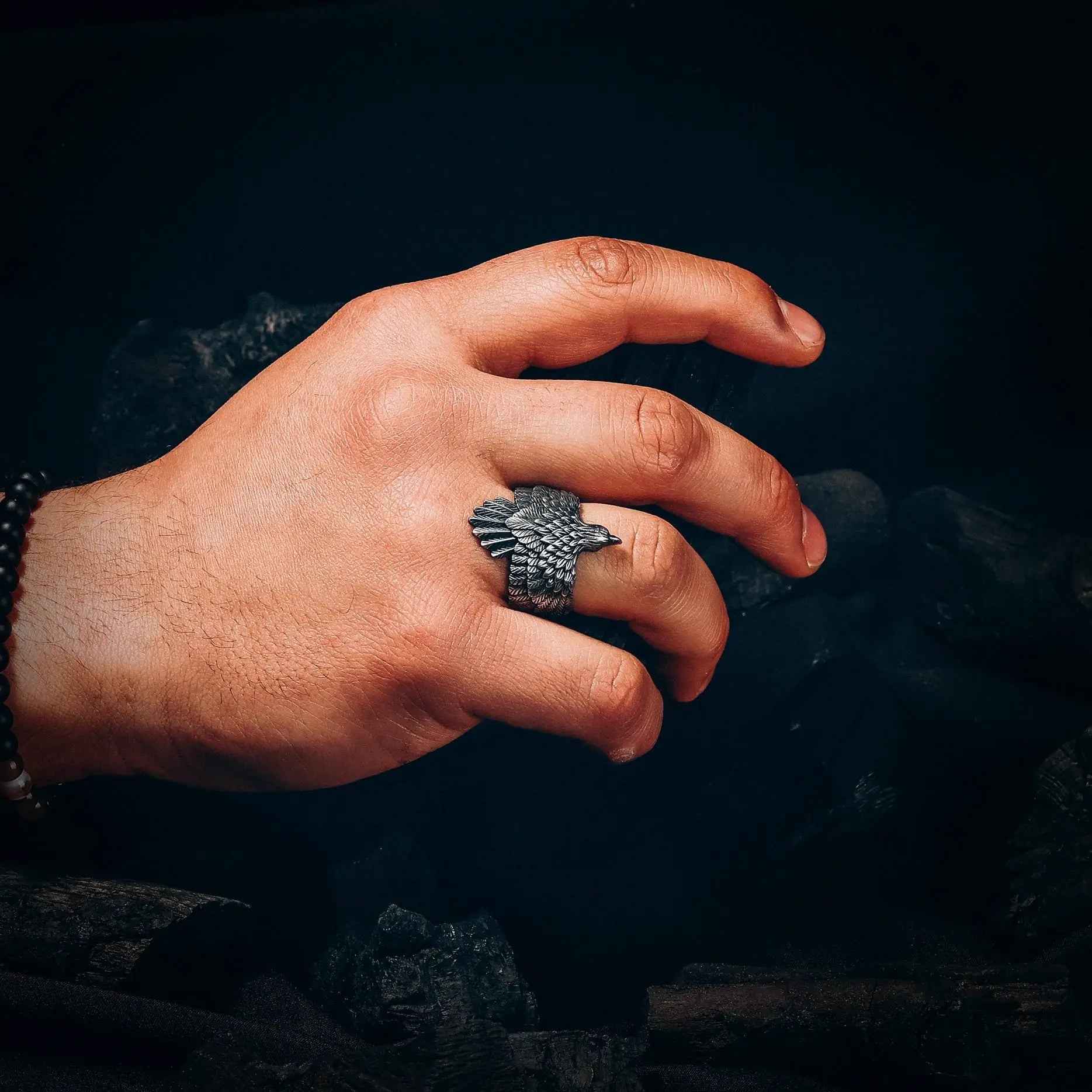 Sterling Silver American Eagle Ring: Oxidized 925 Silver Band