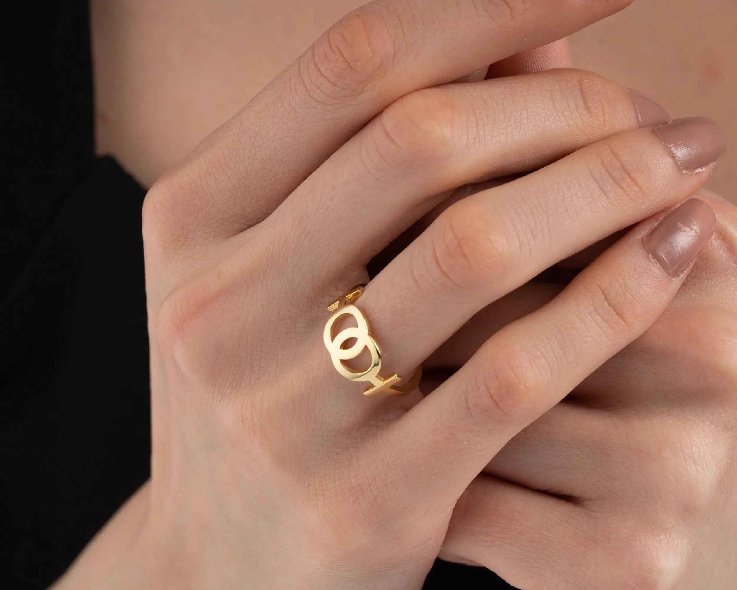 Solid Gold Lesbian Venus Symbol Ring: LGBTQ Pride Jewelry