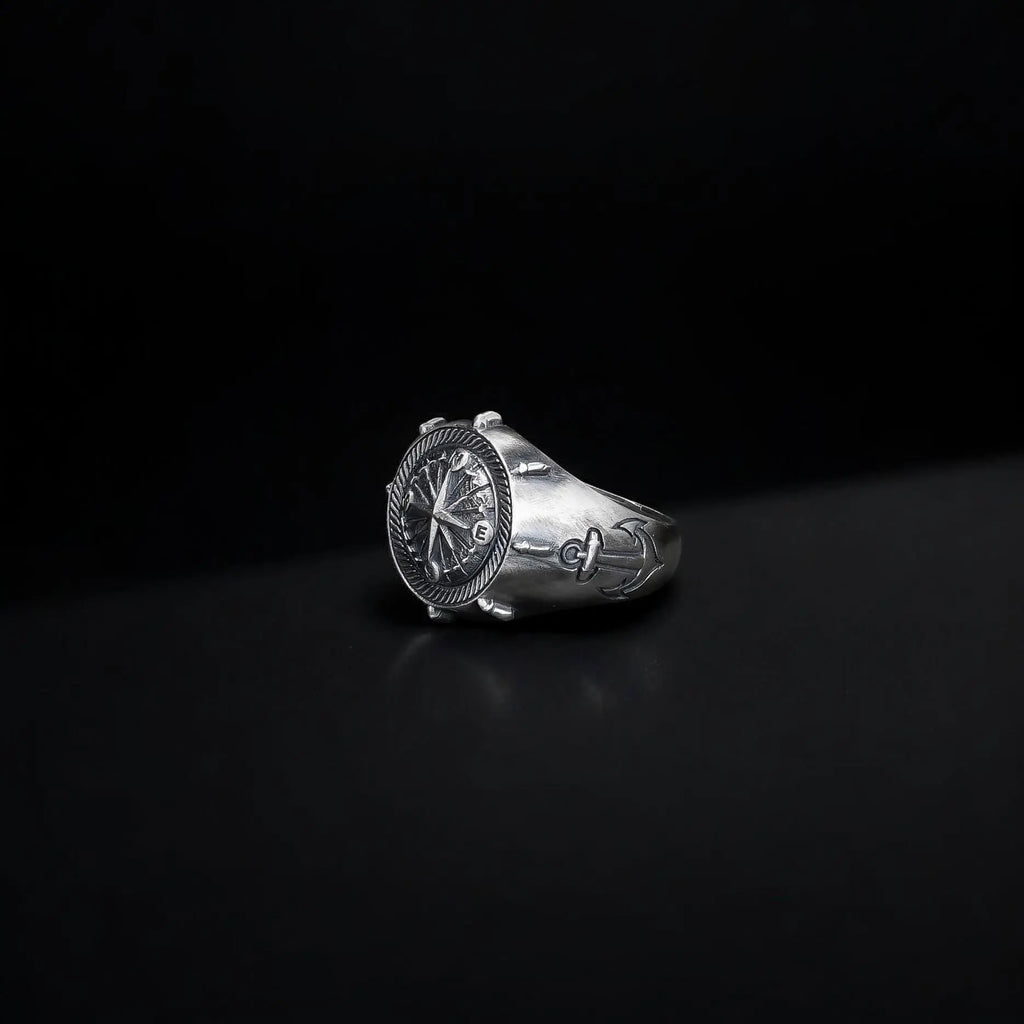 Sterling Silver Compass Ring: Nautical Fidget Jewelry, Unisex Band   Charmora Jewelry