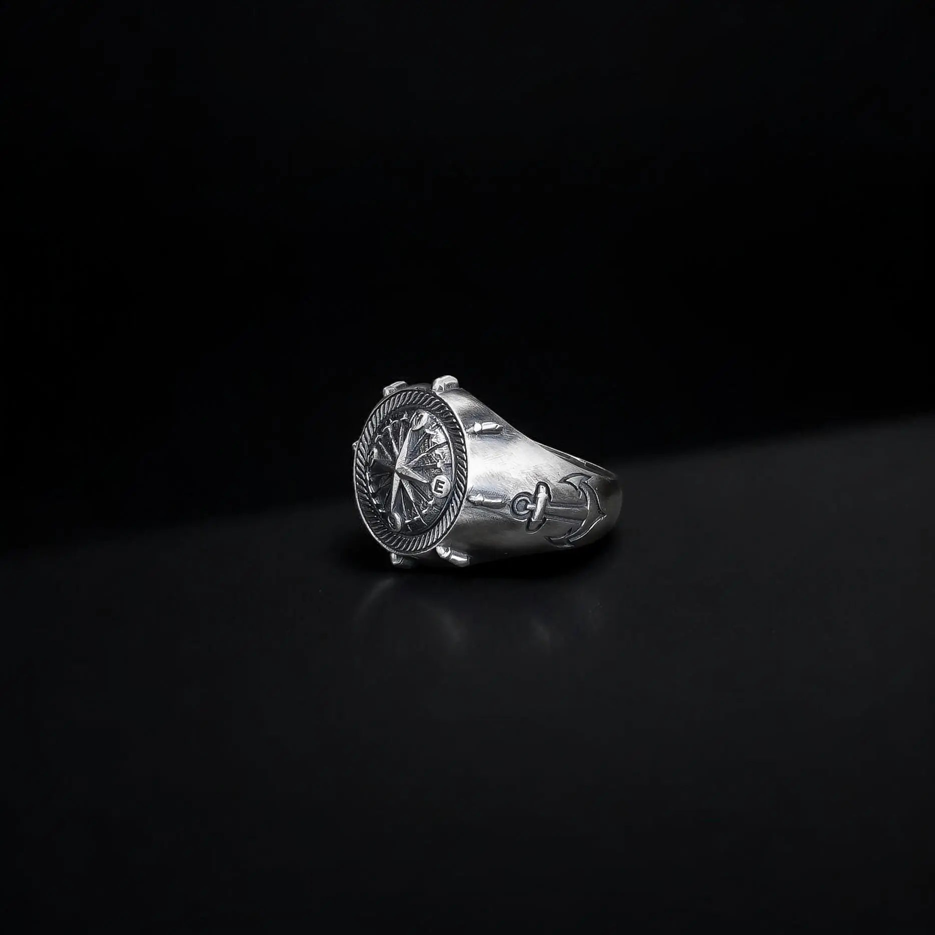 Sterling Silver Compass Ring: Nautical Fidget Jewelry, Unisex Band   Charmora Jewelry