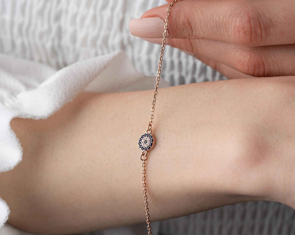 Sterling Silver Blue Evil Eye Bracelet, Spiritual Protection Jewelry