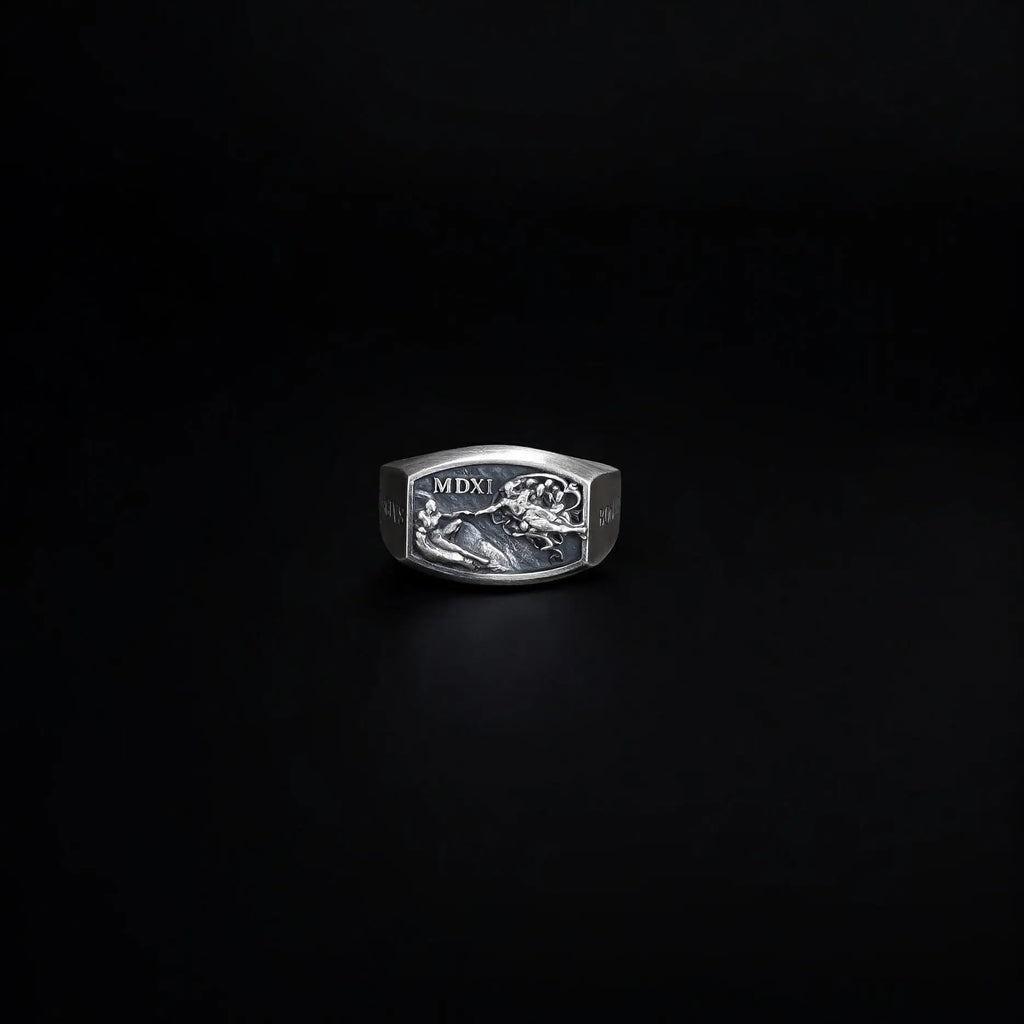 Sterling Silver Michelangelo Ring: Renaissance Art, Hand of God   Charmora Jewelry