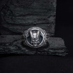 Oxidized Sterling Silver Demon Skull Ring, Gothic Biker Jewelry   Charmora Jewelry