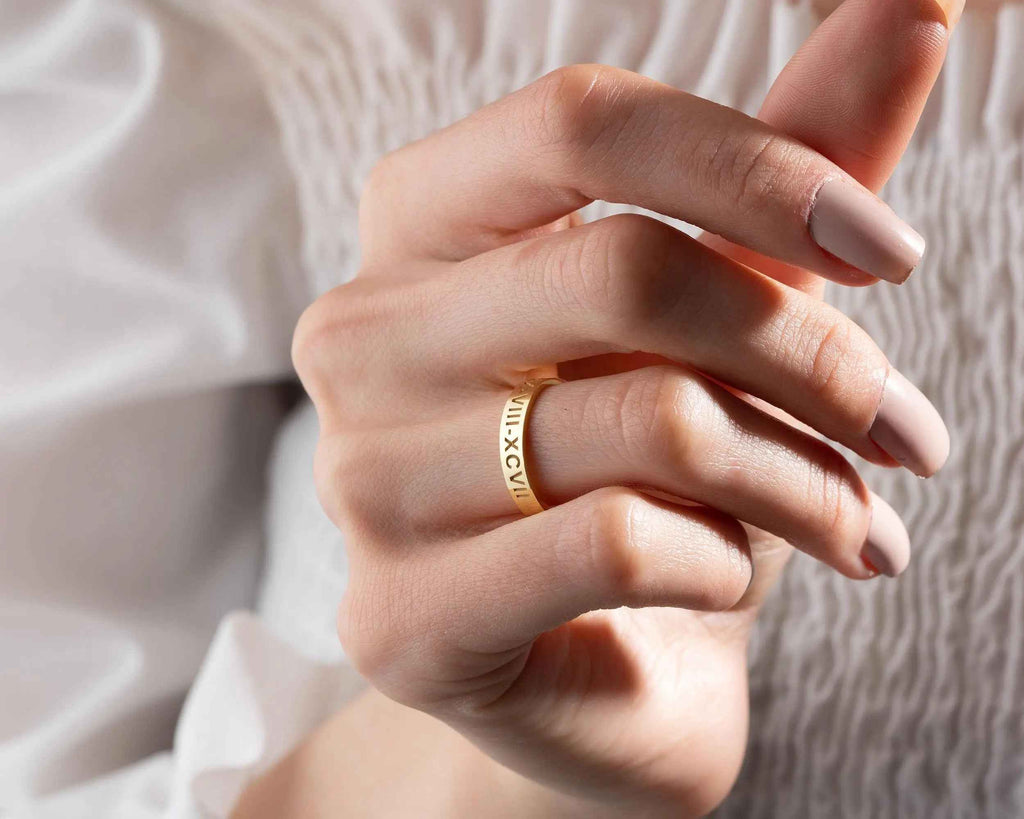 Personalized Sterling Silver Roman Numeral Ring, Anniversary Gift
