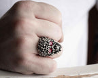 Sterling Silver Skull Ring: Gothic Red Zircon Stone Jewelry