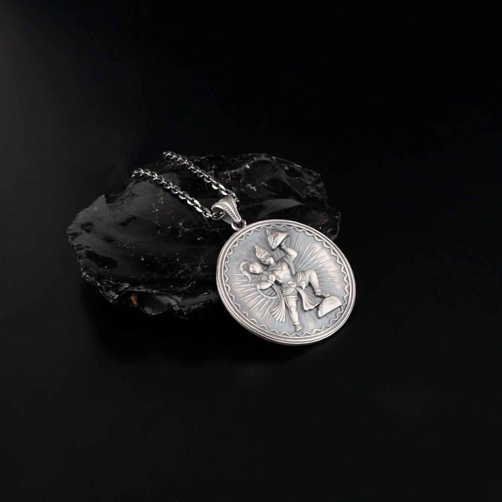 Lord Hanuman Pendant Necklace | 925 Sterling Silver Hindu Spiritual Jewelry