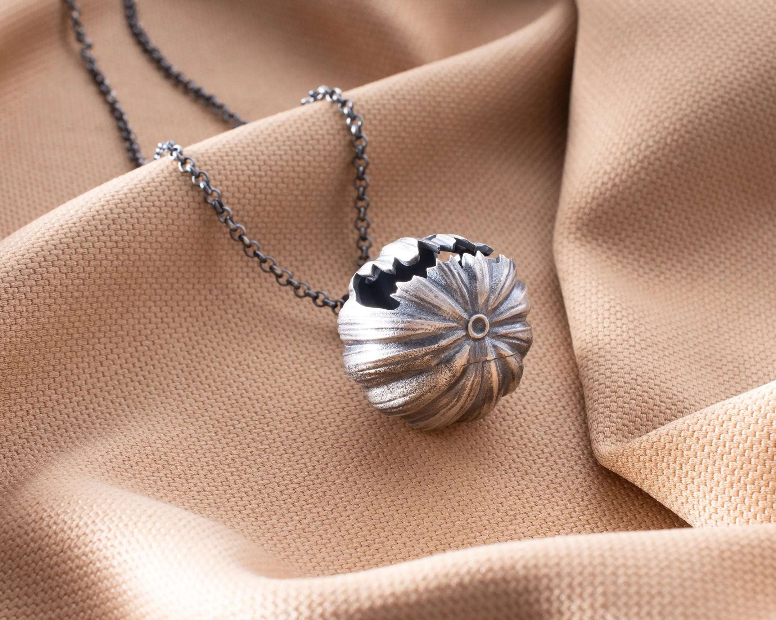 Oxidized Sterling Silver Pumpkin Necklace: Halloween Jewelry Gift   Charmora Jewelry