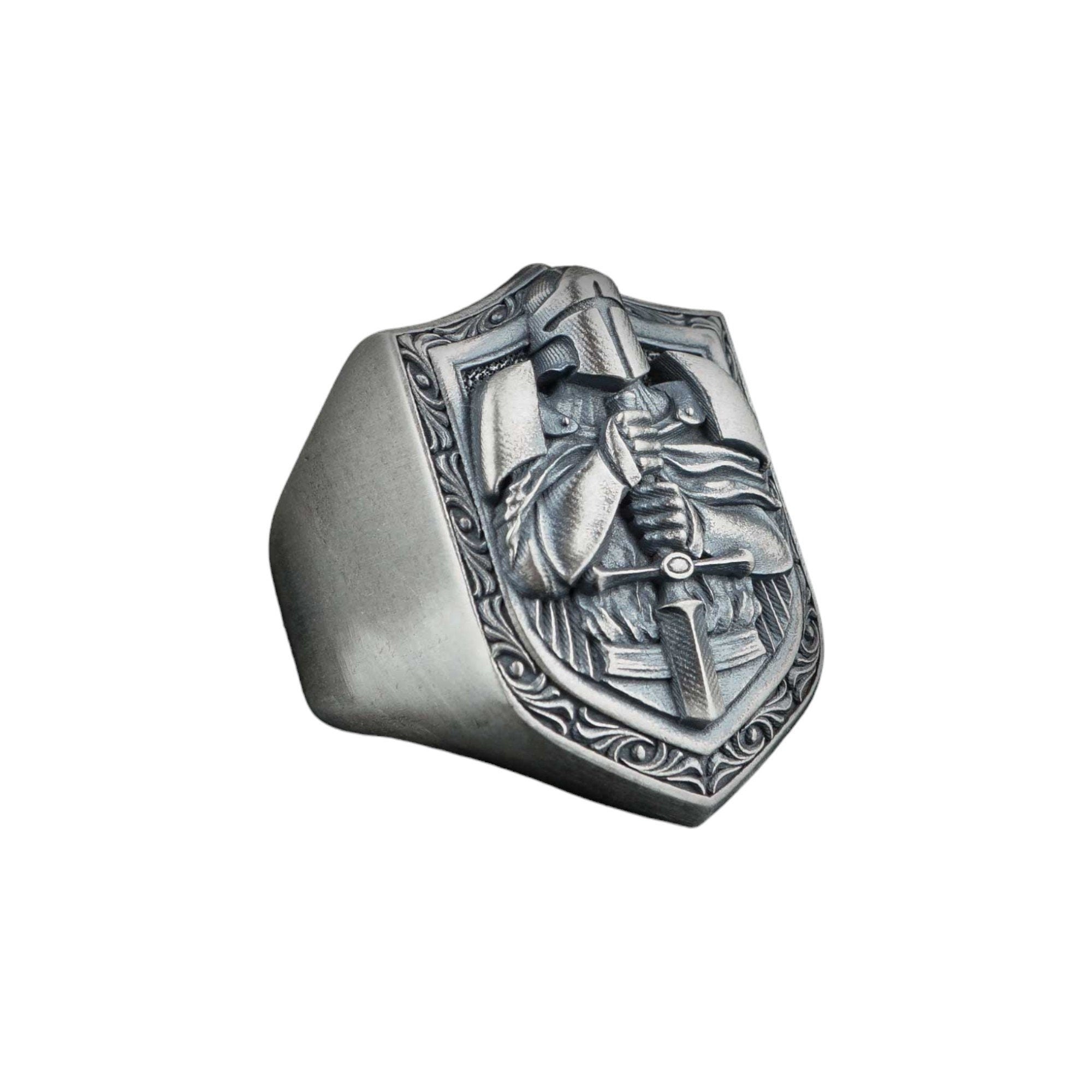 Bague Chevalier Templier en argent sterling : Bijou motard avec croix maçonnique