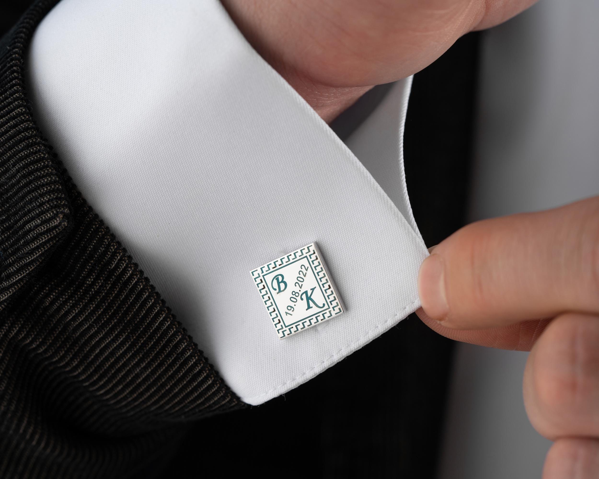Boutons de manchette personnalisés en argent sterling faits à la main avec date et initiales : Cadeau parfait pour les garçons d'honneur