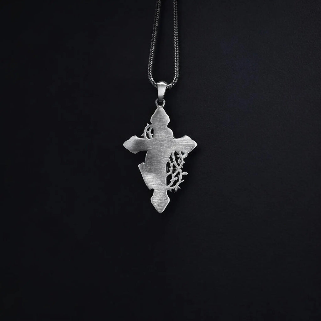 Sterling Silver Praying Hands Cross Necklace, Religious Pendant   Charmora Jewelry