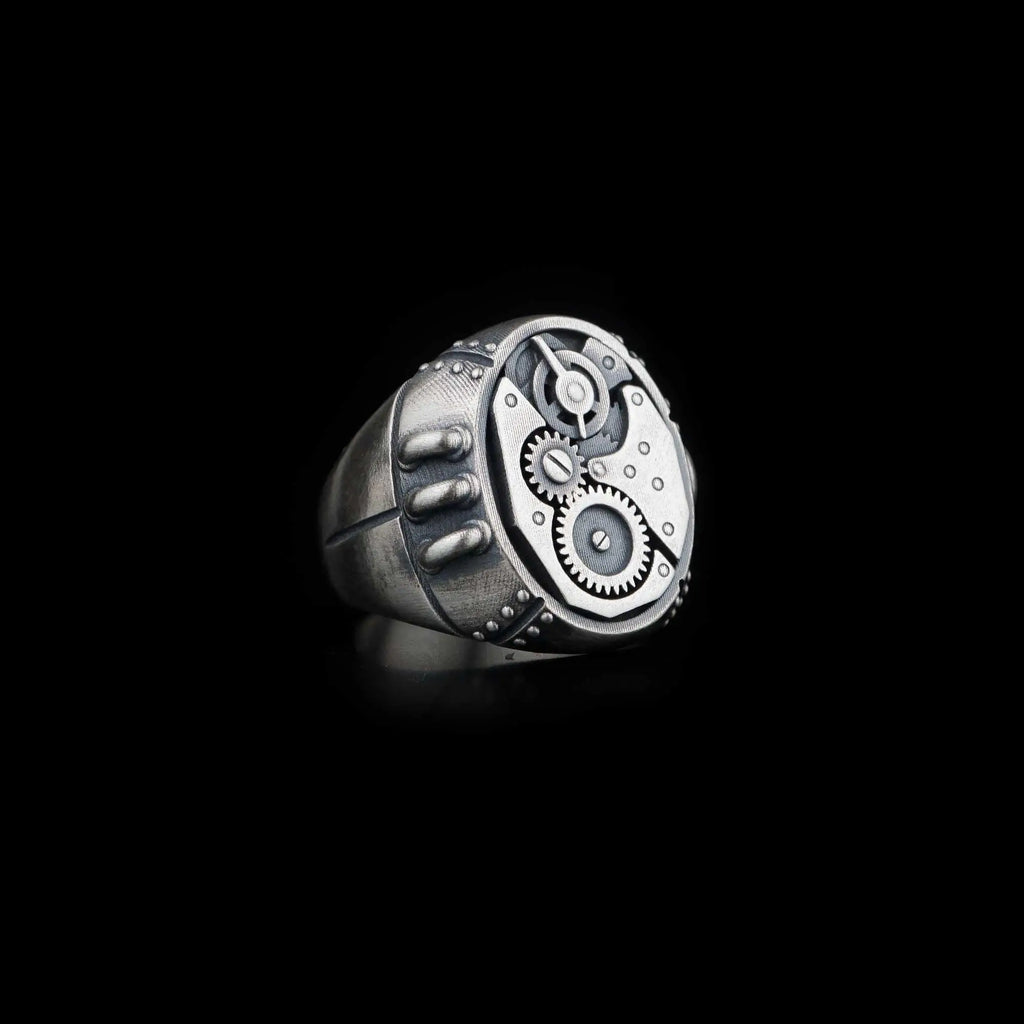 Sterling Silver Steampunk Gear Ring: Mechanical Gothic Jewelry   Charmora Jewelry