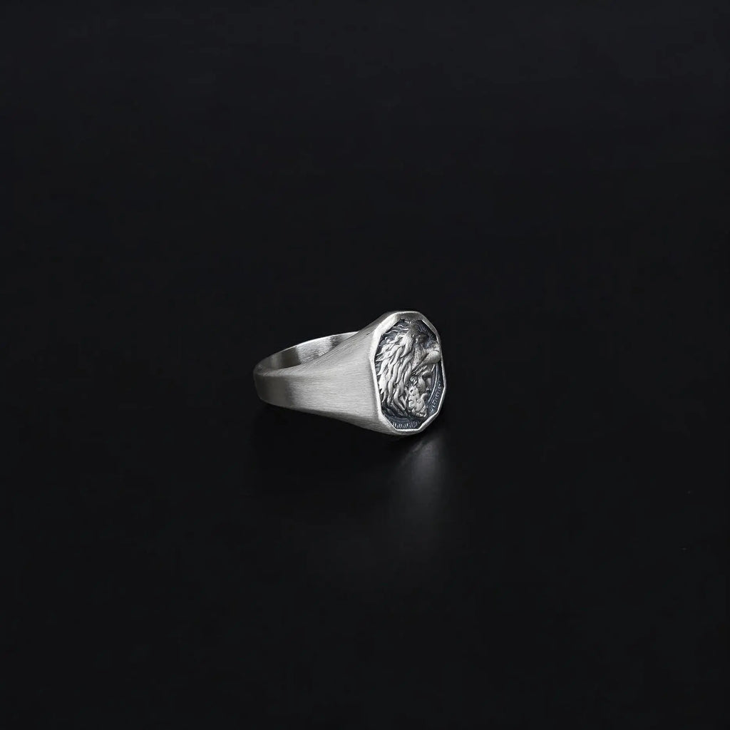 Silver Hercules Nemean Lion Greek Gods Ring, Men's Ancient Greek Mythology Jewelry, Mythological Gift   Charmora Jewelry