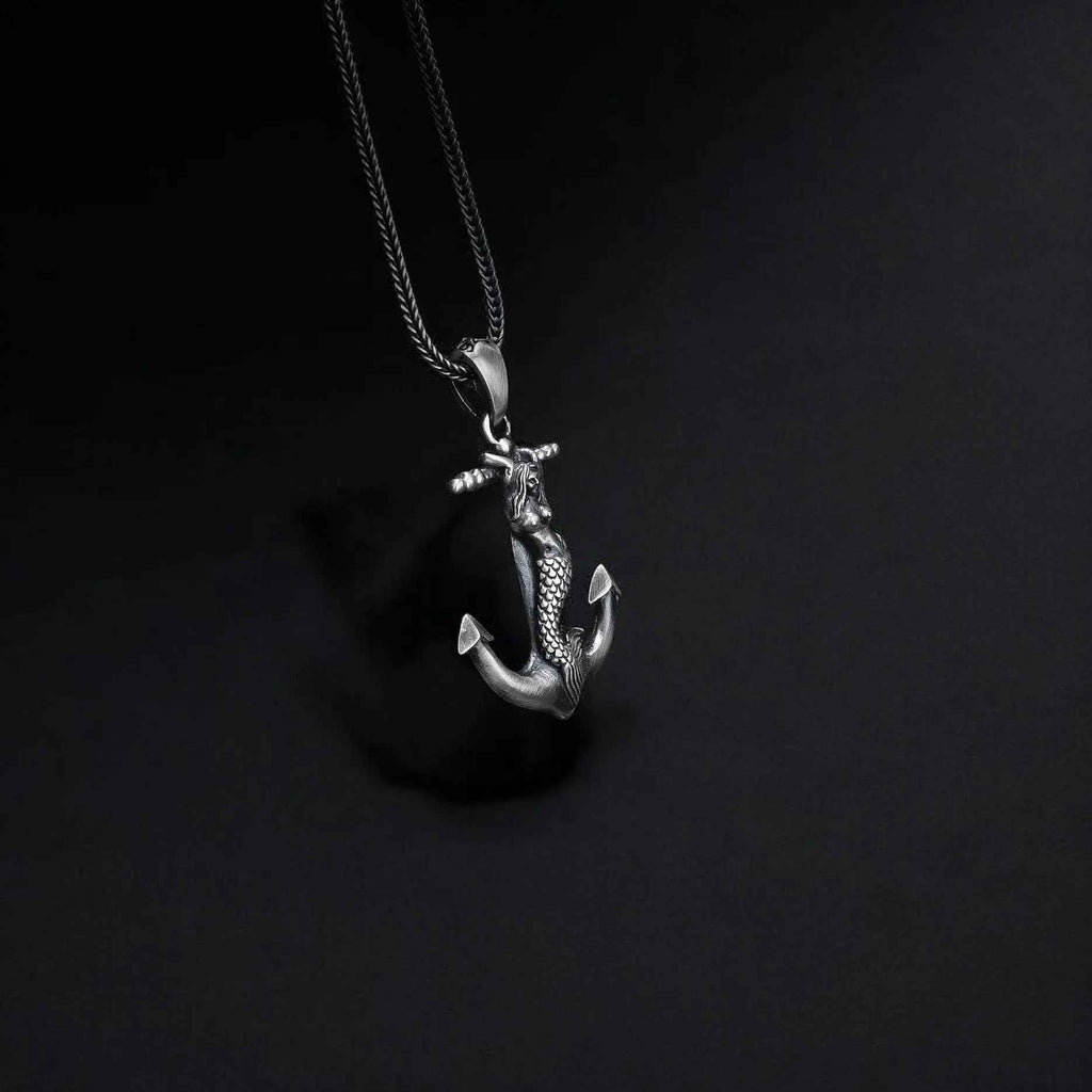 Sterling Silver Anchor Mermaid Pendant Necklace: Sea Life Jewelry