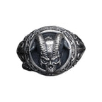 Oxidized Sterling Silver Demon Skull Ring, Gothic Biker Jewelry   Charmora Jewelry