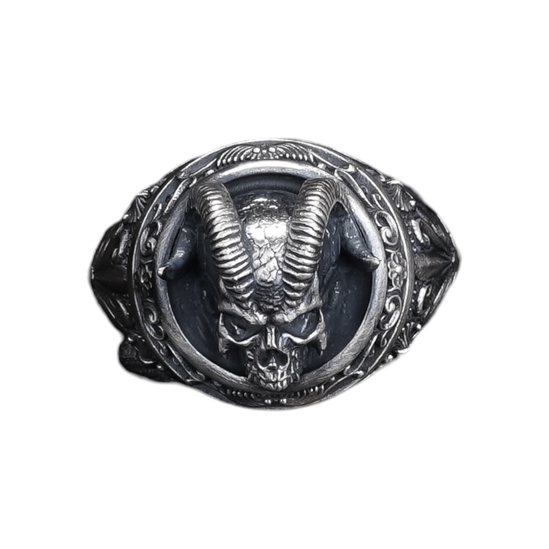 Oxidized Sterling Silver Demon Skull Ring, Gothic Biker Jewelry