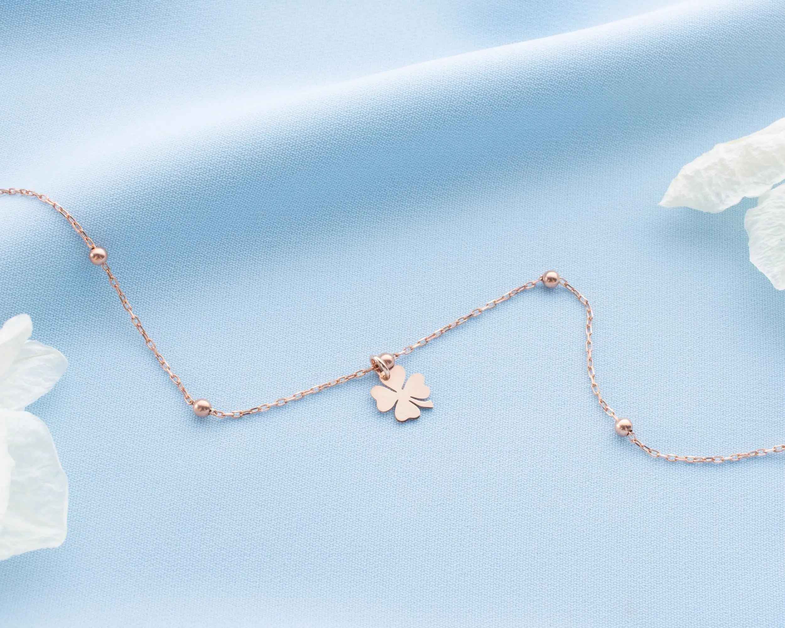 Sterling Silver Four Leaf Clover Anklet: Good Luck Charm