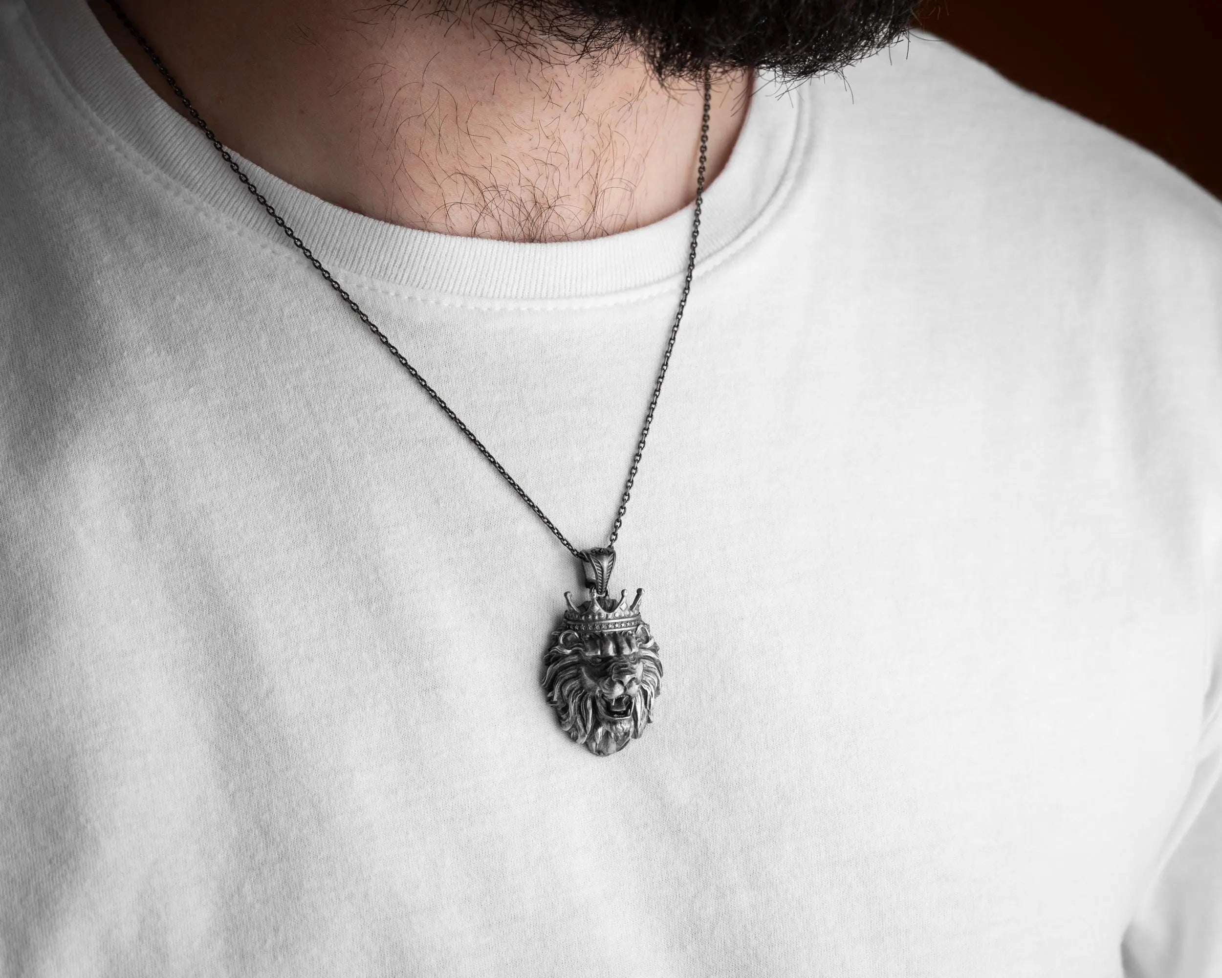 Sterling Silver King Lion Necklace | Leo Zodiac Mens Pendant   Charmora Jewelry