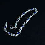 Sterling Silver Men’s Bracelet with Sapphire Baguette Stones – Gift for Him