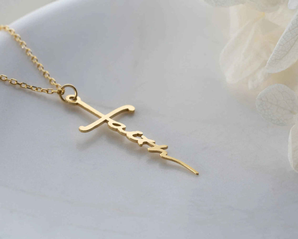 Solid Gold Cross Necklace, Religious Faith Pendant
