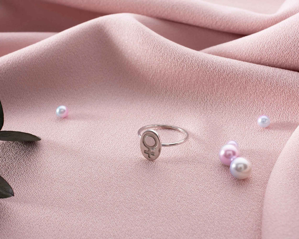Sterling Silver Female Symbol Ring: Feminist Venus Jewelry