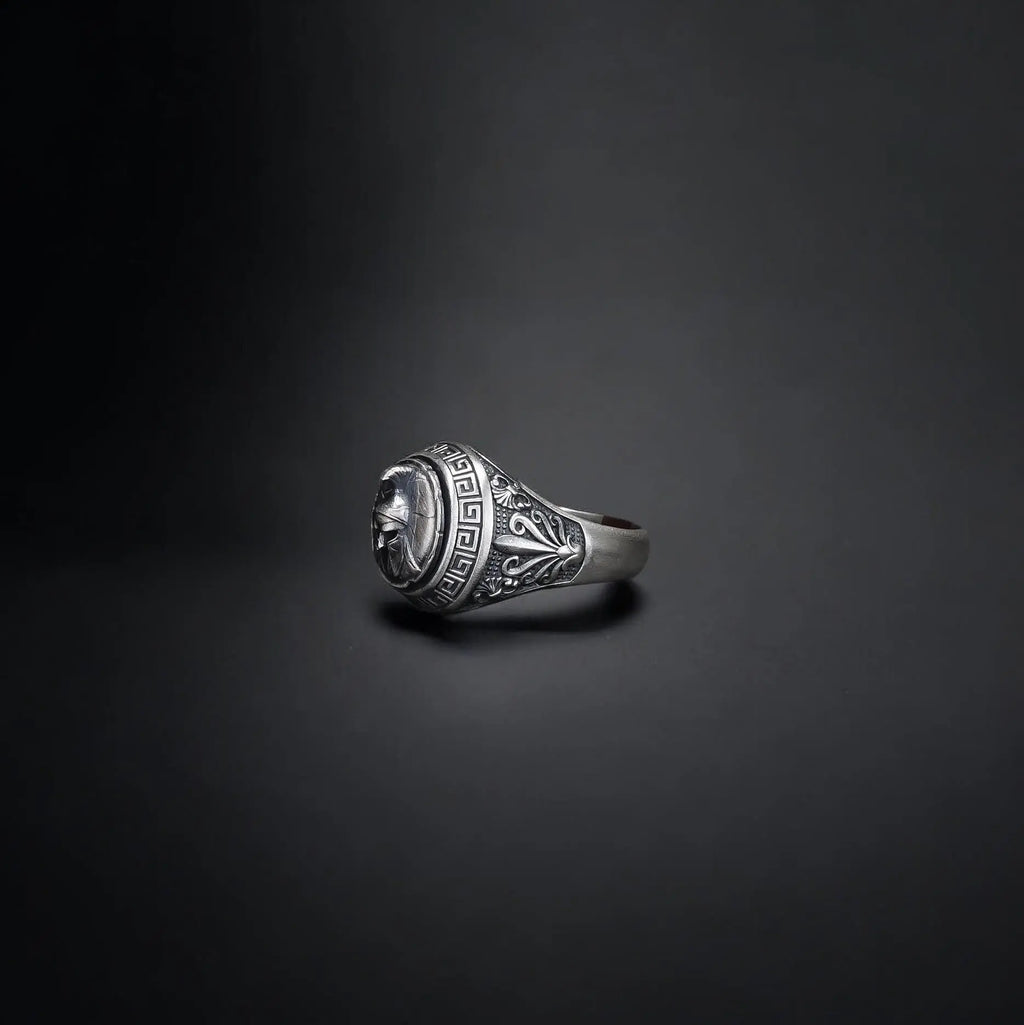Sterling Silver Spartan Ring: Leonidas Warrior Shield Design   Charmora Jewelry