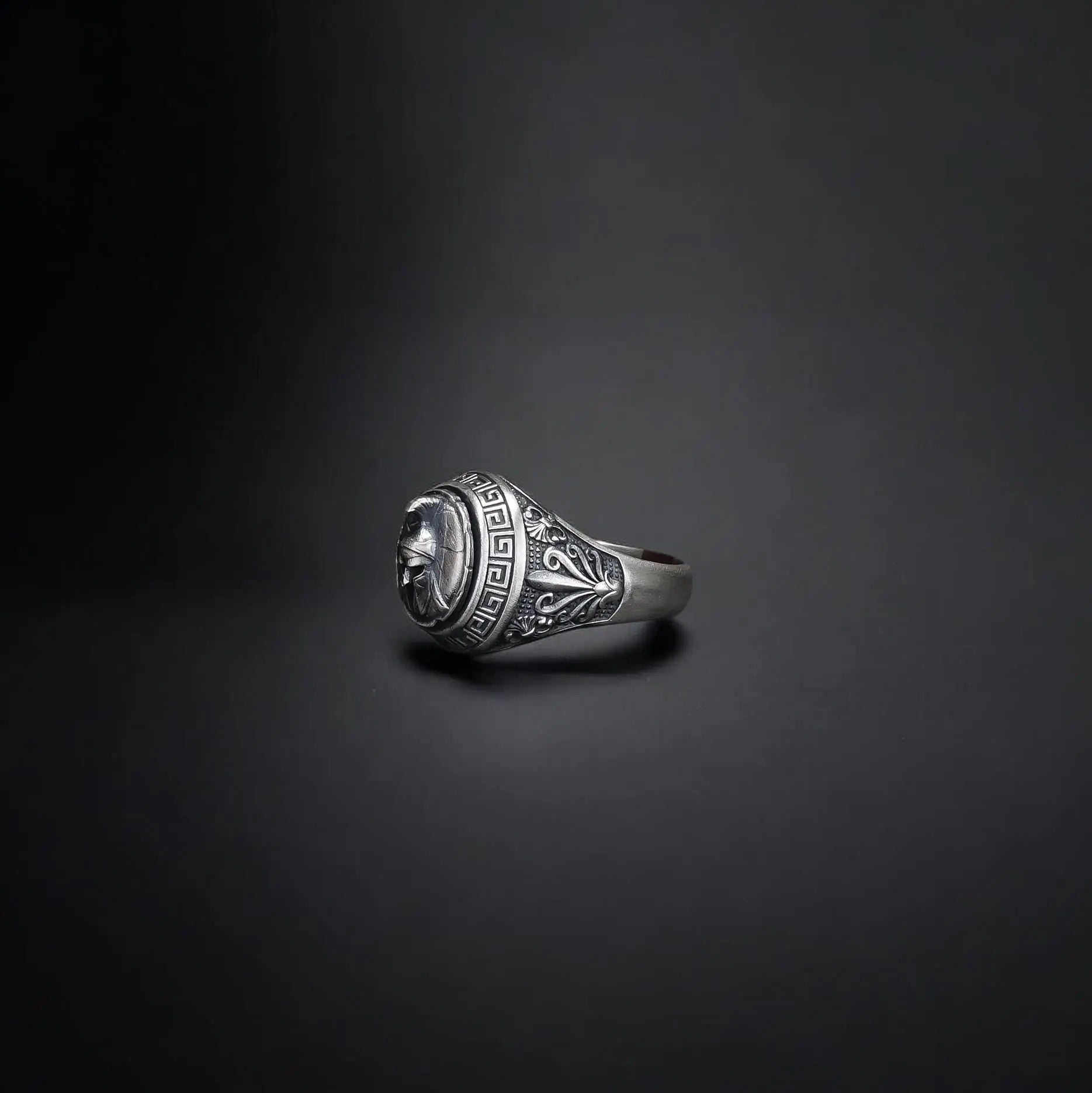 Sterling Silver Spartan Ring: Leonidas Warrior Shield Design   Charmora Jewelry
